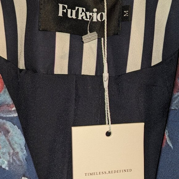 FuTario blue striped/floral lined Jacket NWT M - Picture 2 of 10